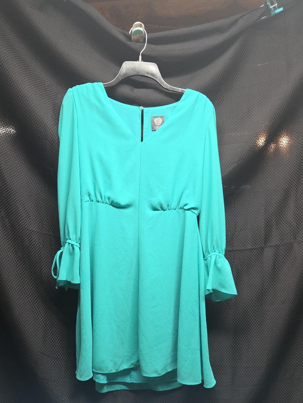 Vince Camuto Teal Long-Sleeve Tie-Cuff Swing Dress